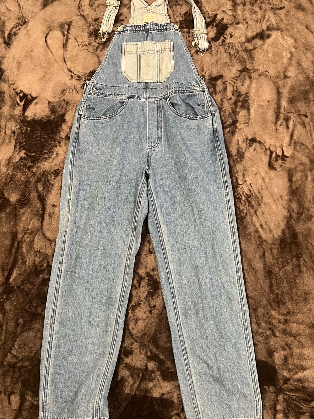 Brixton Costa Cropped Two-Tone Denim Overalls - Size XS